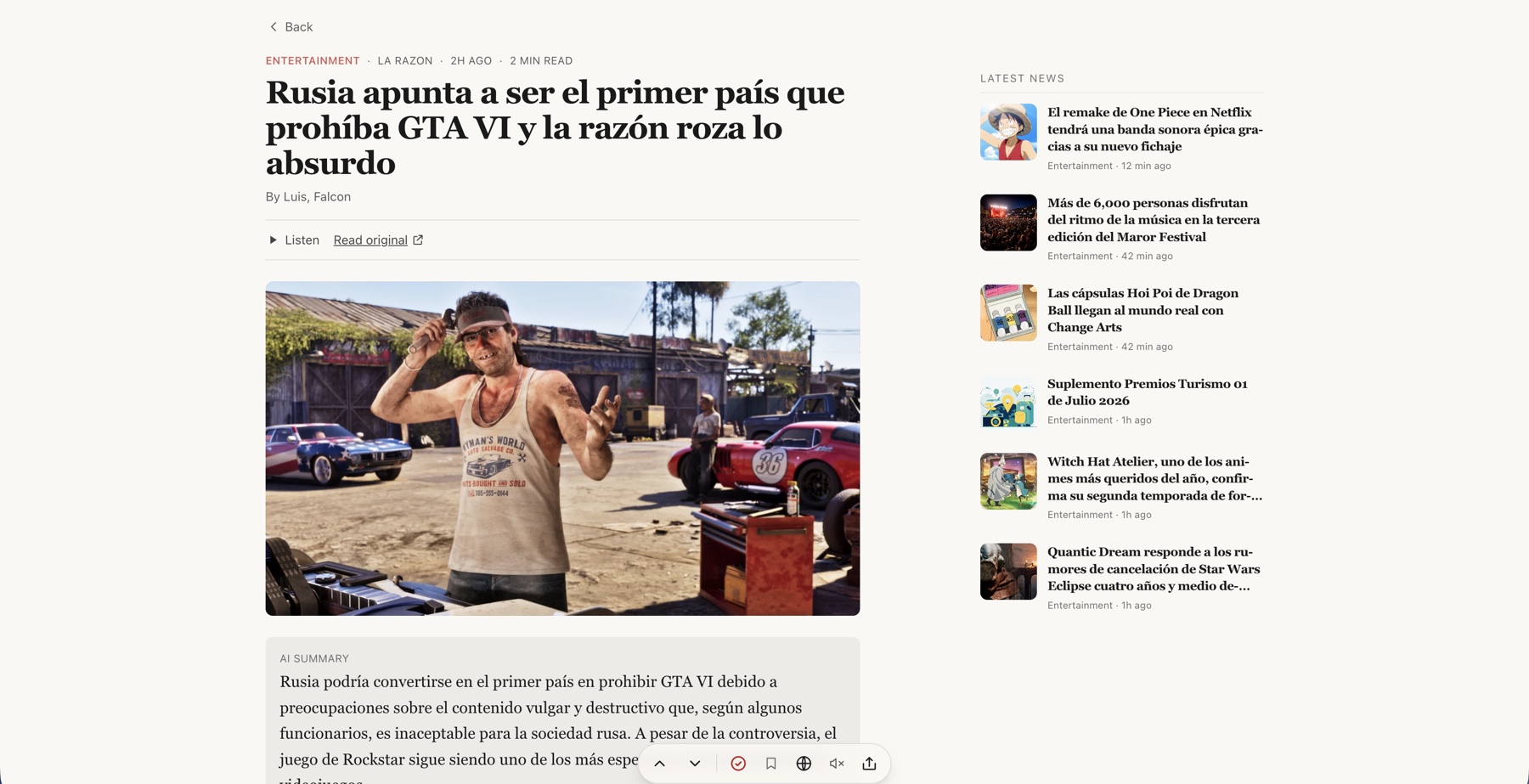 Newsio article reader